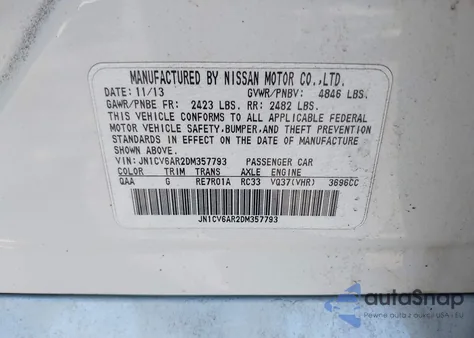 2013 Infiniti G37X z USA, uszkodzony, nr VIN JN1CV6AR2DM357793